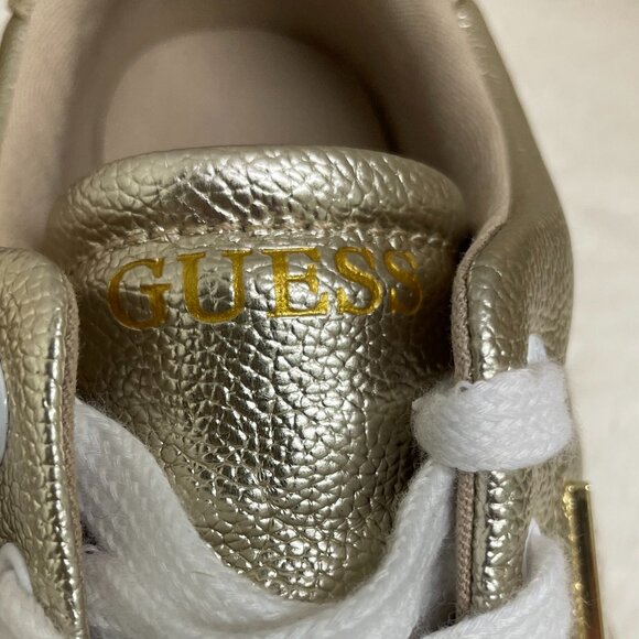 Casual/Formal? Women's Guess Brand Gold Sneaker White Laces Quilted Size 11M - Picture 9 of 14